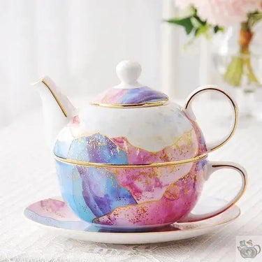 Théière solitaire en porcelaine bleue et rose | Théières à la folie